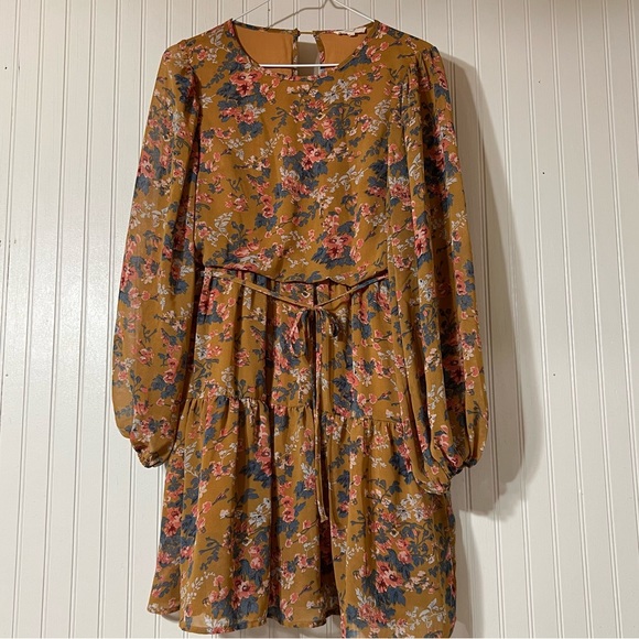 easel Dresses Easel Camel Color Floral Dress Poshmark